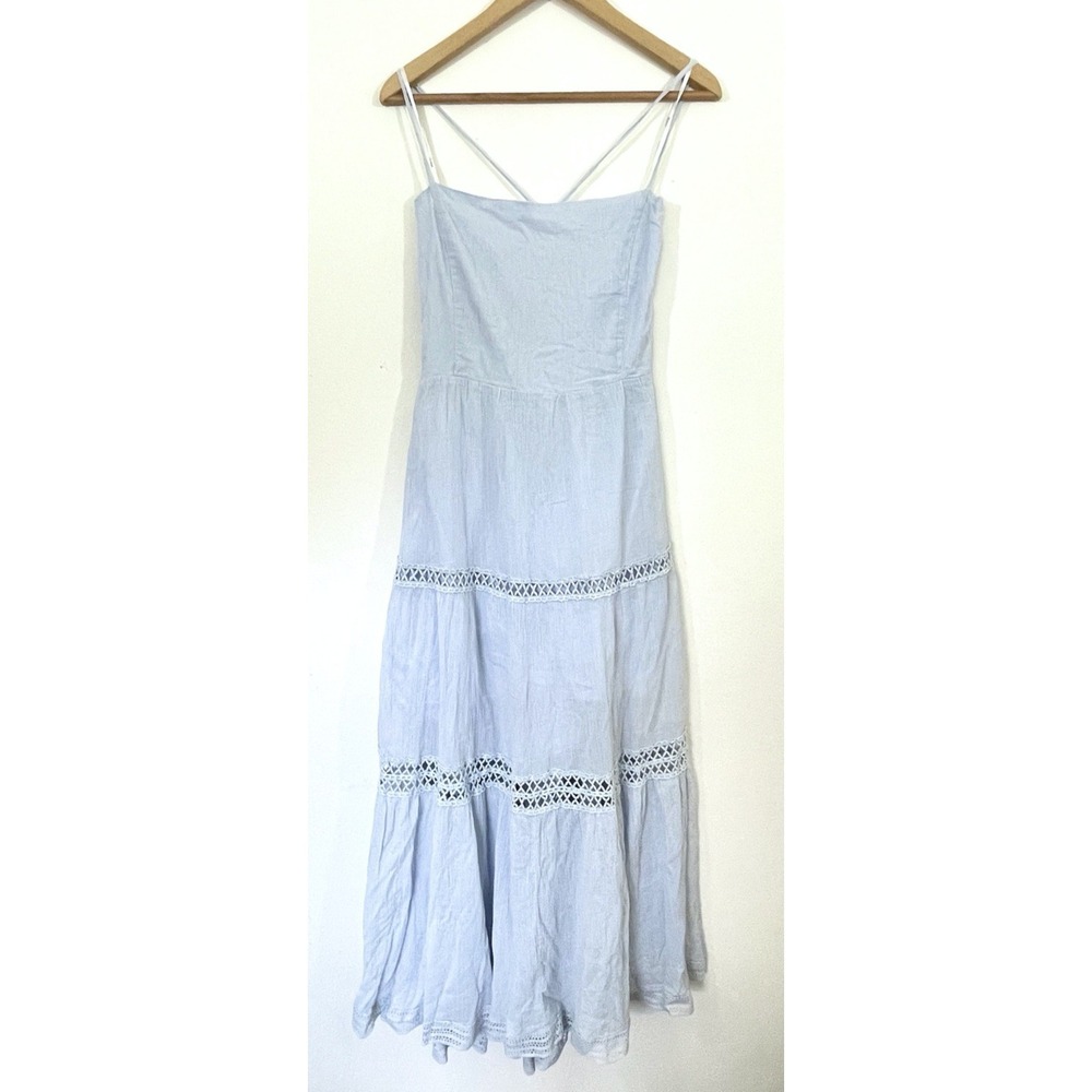Guess Womens Ethereal Lace-Up Tiered Maxi Dress Size XL Blue Boho Cottagecore - Picture 3 of 11